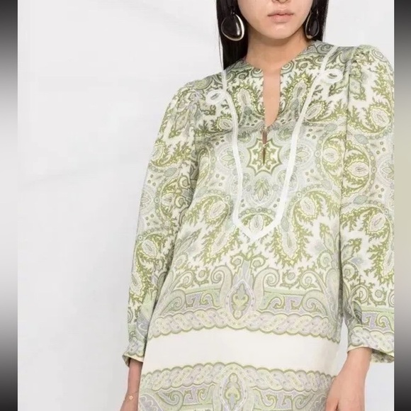 SANDRO PARIS Geraldine Graphic-Print  Mini Dress Sage Green Size FR 38 US6 - Picture 3 of 15